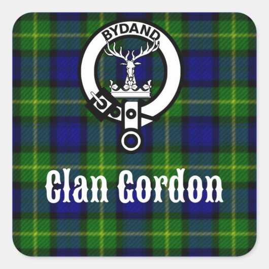 Clan Gordon Tartan Crest Vierkante Sticker (Voorkant)