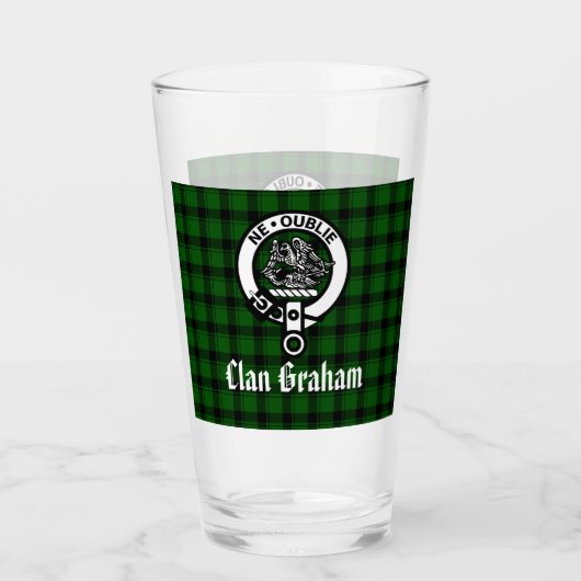 Clan Graham Crest Badge en Tartan Glas (Voorkant)
