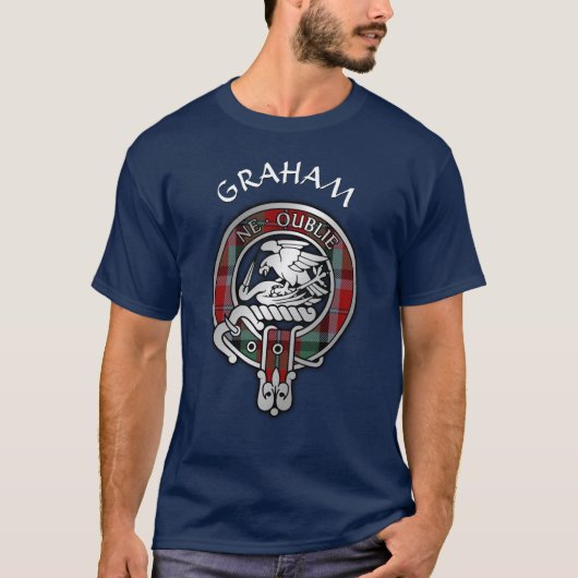 Clan Graham Crest en Red Tartan T-Shirt (Voorkant)