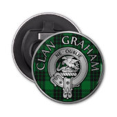Clan Graham Crest en Tartan Button Flesopener (Voorkant)
