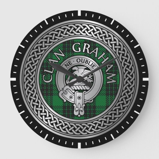 Clan Graham Crest en Tartan Knot Grote Klok (Voorkant)