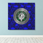 Clan Graham Crest en Tartan Knot op Thistle Canvas Afdruk (Insitu (Houten vloer))