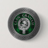 Clan Graham Crest en Tartan Knot Ronde Button 5,7 Cm (Voorkant)