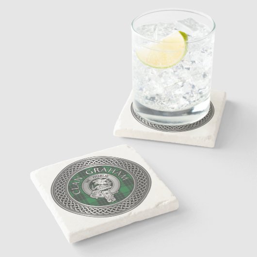 Clan Graham Crest en Tartan Knot Stenen Onderzetter (Zijkant)