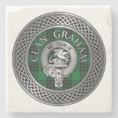 Clan Graham Crest en Tartan Knot Stenen Onderzetter (Voorkant)