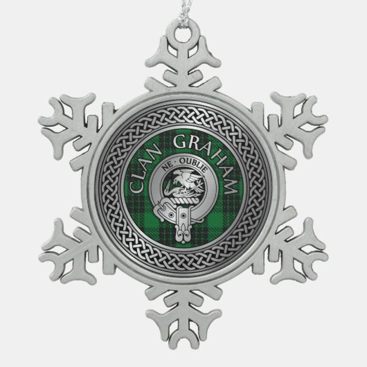 Clan Graham Crest en Tartan Knot Tin Sneeuwvlok Ornament (Voorkant)