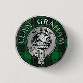 Clan Graham Crest en Tartan Ronde Button 3,2 Cm (Voorkant)
