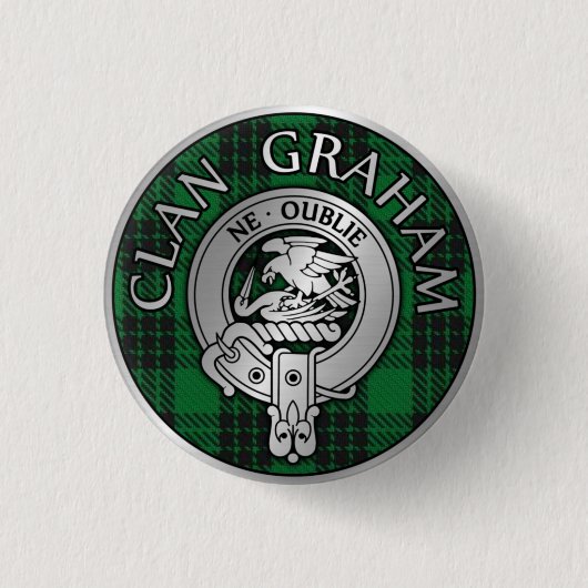 Clan Graham Crest en Tartan Ronde Button 3,2 Cm (Voorkant)