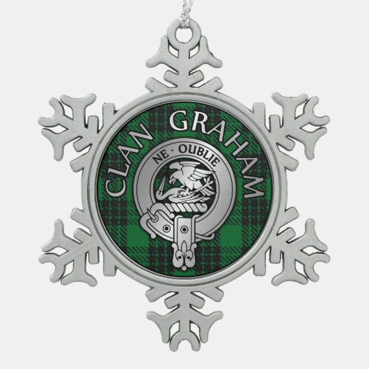 Clan Graham Crest en Tartan Tin Sneeuwvlok Ornament (Voorkant)