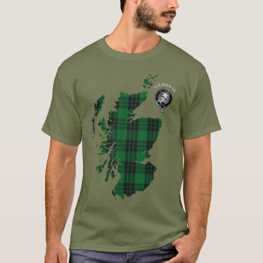 Clan Graham Tartan Map & Crest T-Shirt (Voorkant)