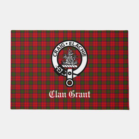 Clan Grant Crest Badge en Tartan Deurmat (Voorkant)