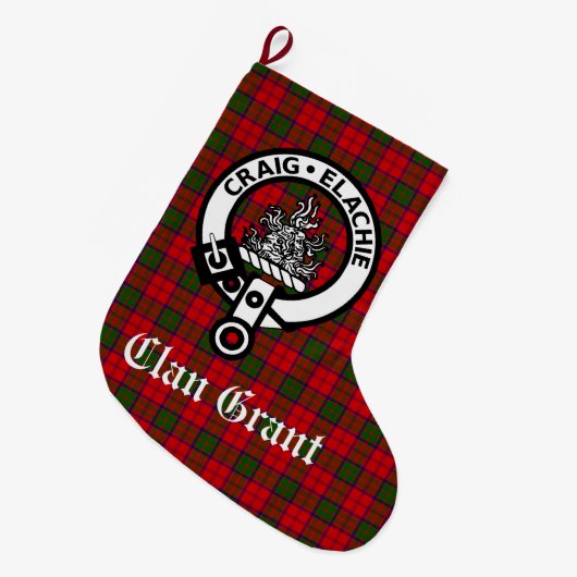 Clan Grant Crest Badge en Tartan  Grote Kerstsok (Voorkant (Hangend))