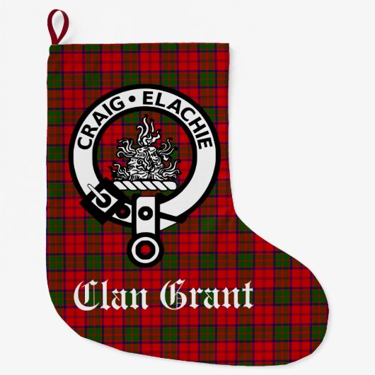 Clan Grant Crest Badge en Tartan  Grote Kerstsok (Voorkant)