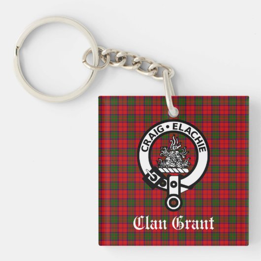 Clan Grant Crest Badge en Tartan Sleutelhanger (Voorkant)