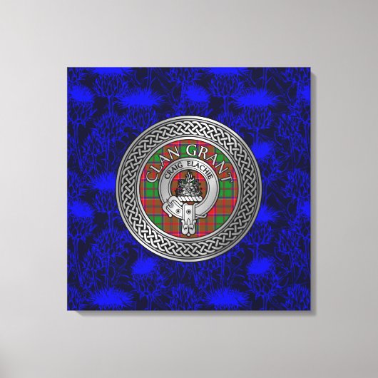 Clan Grant Crest & Tartan Knot op Thistle Canvas Afdruk (Voorkant)