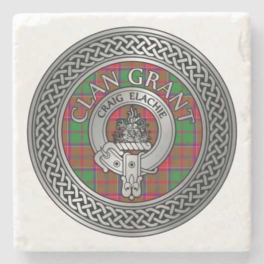 Clan Grant Crest & Tartan Knot Stenen Onderzetter (Voorkant)