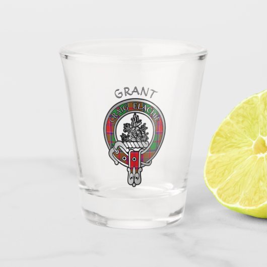 Clan Grant Crest & Tartan Shot Glass Shot Glas (Voorkant)