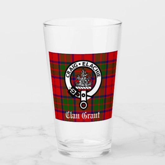 Clan Grant Tartan en Crest Badge Glas (Voorkant)
