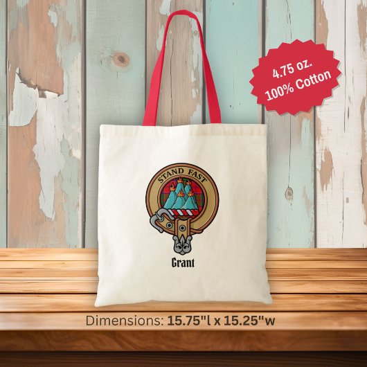 Clan Grant Wapen over Tartan Tote Bag