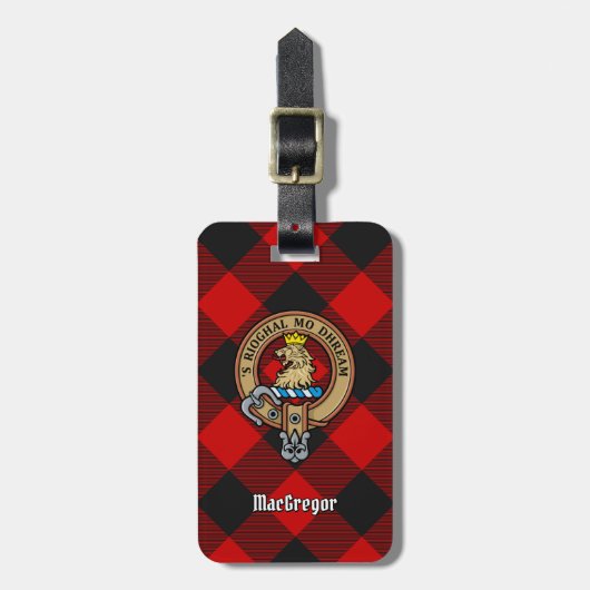 Clan Gregor Crest over Rob Roy Tartan Bagagelabel (Voorkant verticaal)