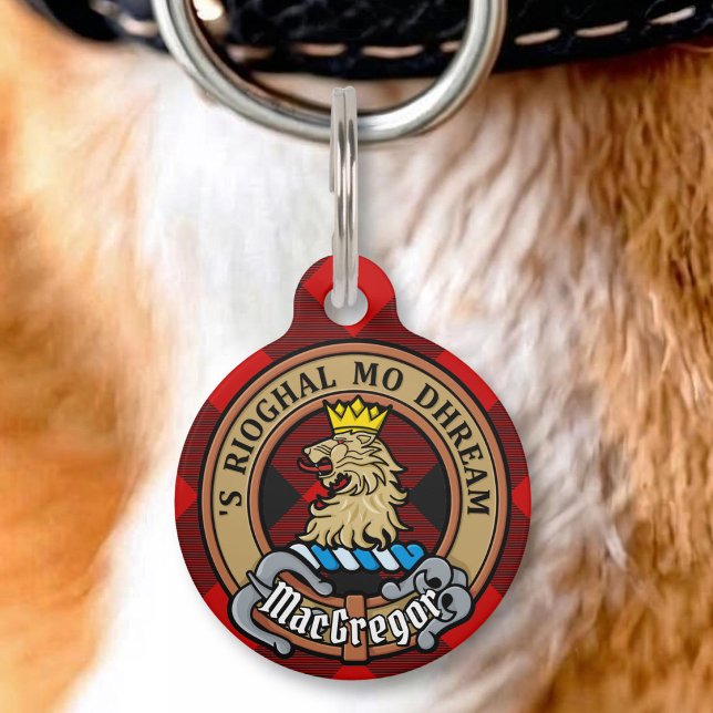 Clan Gregor Crest over Rob Roy Tartan Huisdierpenning (Creator heeft geüpload)