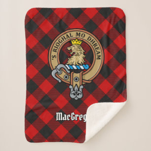 Clan Gregor Crest over Rob Roy Tartan Sherpa Deken