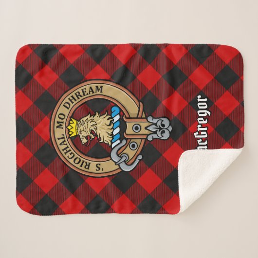 Clan Gregor Crest over Rob Roy Tartan Sherpa Deken (Voorkant (horizontaal))