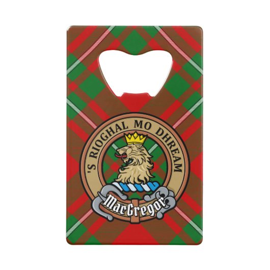 Clan Gregor Crest over Tartan Creditkaart Flessenopener (Voorkant)