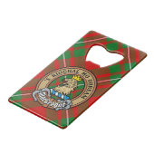 Clan Gregor Crest over Tartan Creditkaart Flessenopener (Voorkant Gekanteld)