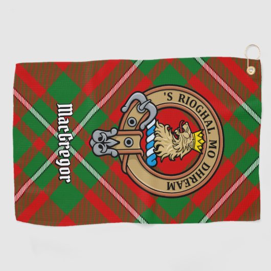 Clan Gregor Crest over Tartan Golf Towel Golfhanddoek (Horizontaal)