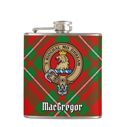 Clan Gregor Crest over Tartan Heupfles (Voorkant)