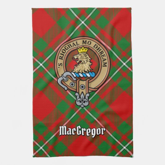 Clan Gregor Crest over Tartan Kitchen Towel Theedoek (Verticaal)