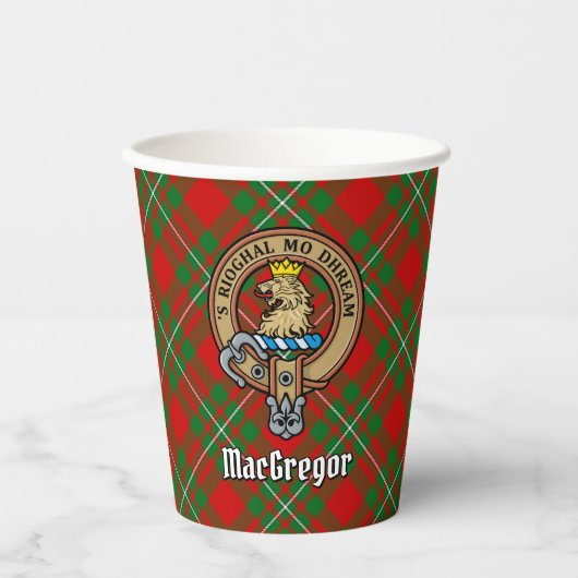 Clan Gregor Crest over Tartan Paper Cups Papieren Bekers (Voorkant)