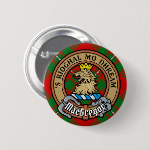 Clan Gregor Crest over Tartan Ronde Button 5,7 Cm