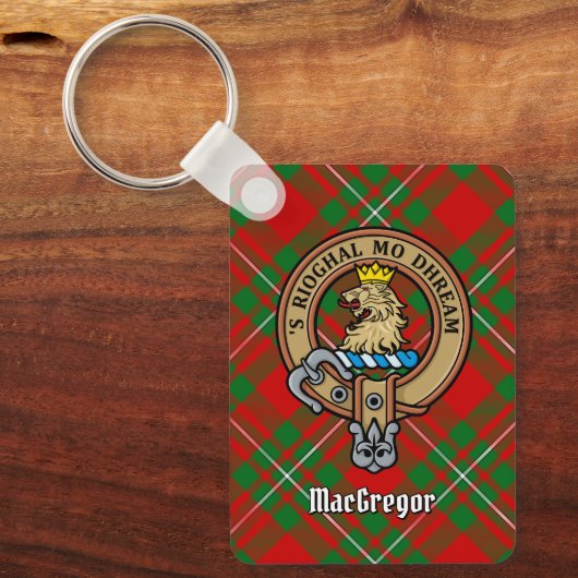 Clan Gregor Crest over Tartan Sleutelhanger (Voorkant)