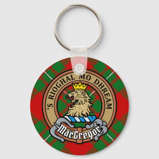 Clan Gregor Crest over Tartan Sleutelhanger (Voorkant)