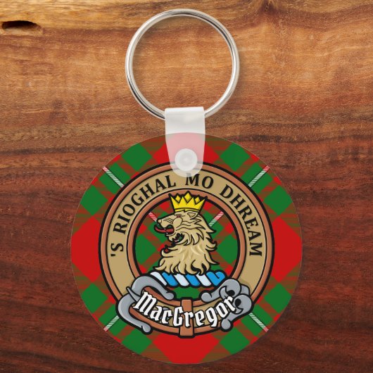 Clan Gregor Crest over Tartan Sleutelhanger (Voorkant)
