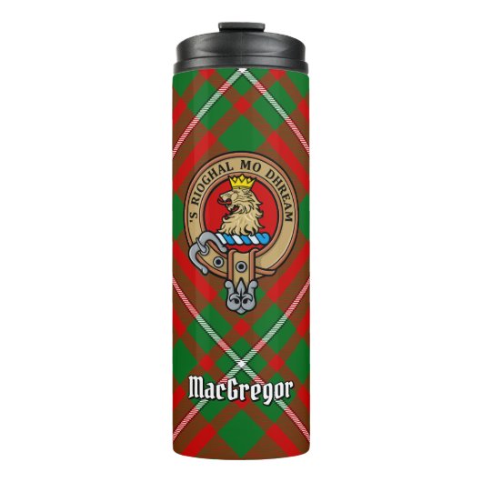 Clan Gregor Crest over Tartan Thermosbeker (Voorkant)