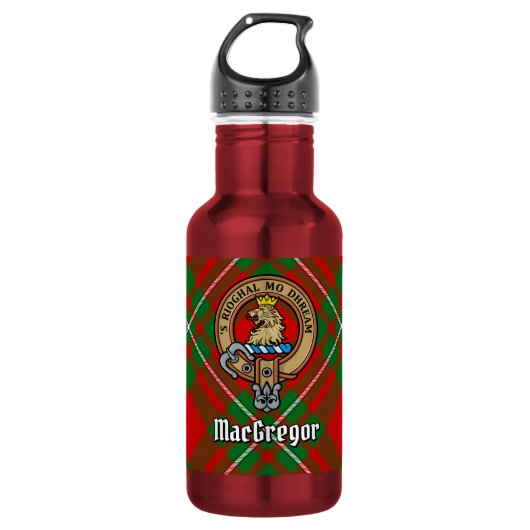 Clan Gregor Wapen over Tartan Waterfles (Voorkant)