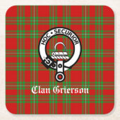 Clan Grierson Crest Badge & Tartan Kartonnen Onderzetters (Voorkant)