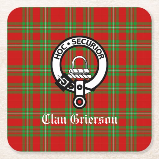 Clan Grierson Crest Badge & Tartan Kartonnen Onderzetters (Voorkant)