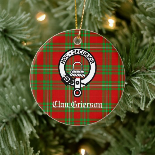 Clan Grierson Crest Badge & Tartan Keramisch Ornament (Boom)