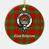 Clan Grierson Crest Badge & Tartan Keramisch Ornament (Voorkant)