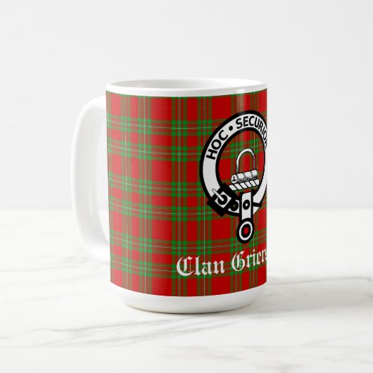 Clan Grierson Crest Badge & Tartan Koffiemok (Voorkant links)