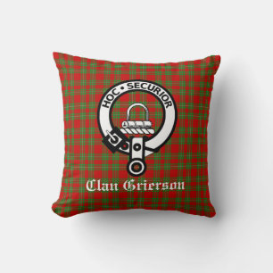 Clan Grierson Crest Badge & Tartan Kussen