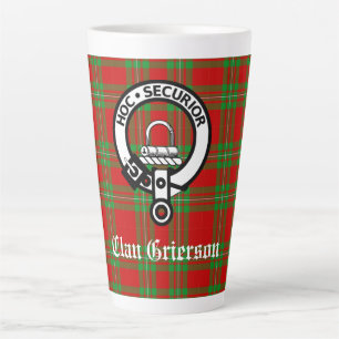 Clan Grierson Crest Badge & Tartan Latte Mok