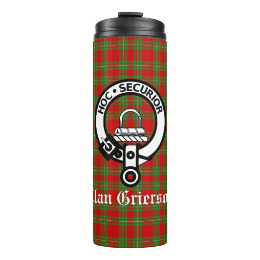 Clan Grierson Crest Badge & Tartan Thermosbeker (Voorkant)
