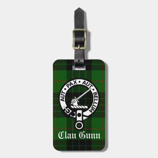 Clan Gunn Crest Badge en Tartan Bagagelabel (Voorkant verticaal)