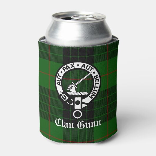 Clan Gunn Crest Badge en Tartan Blikjeskoeler (Blikje Voorkant)