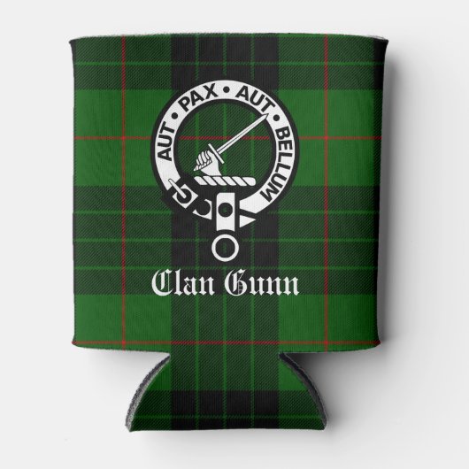 Clan Gunn Crest Badge en Tartan Blikjeskoeler (Voorkant)